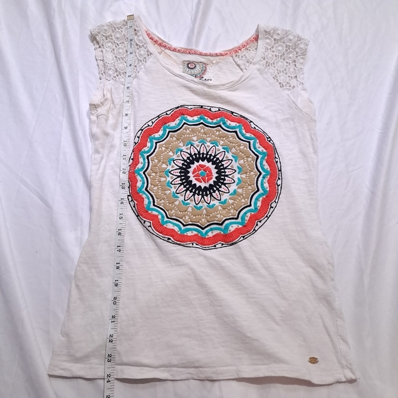 Point Zero | White colorful Mandela boho sleevless shirt lace details - Picture 5 of 8